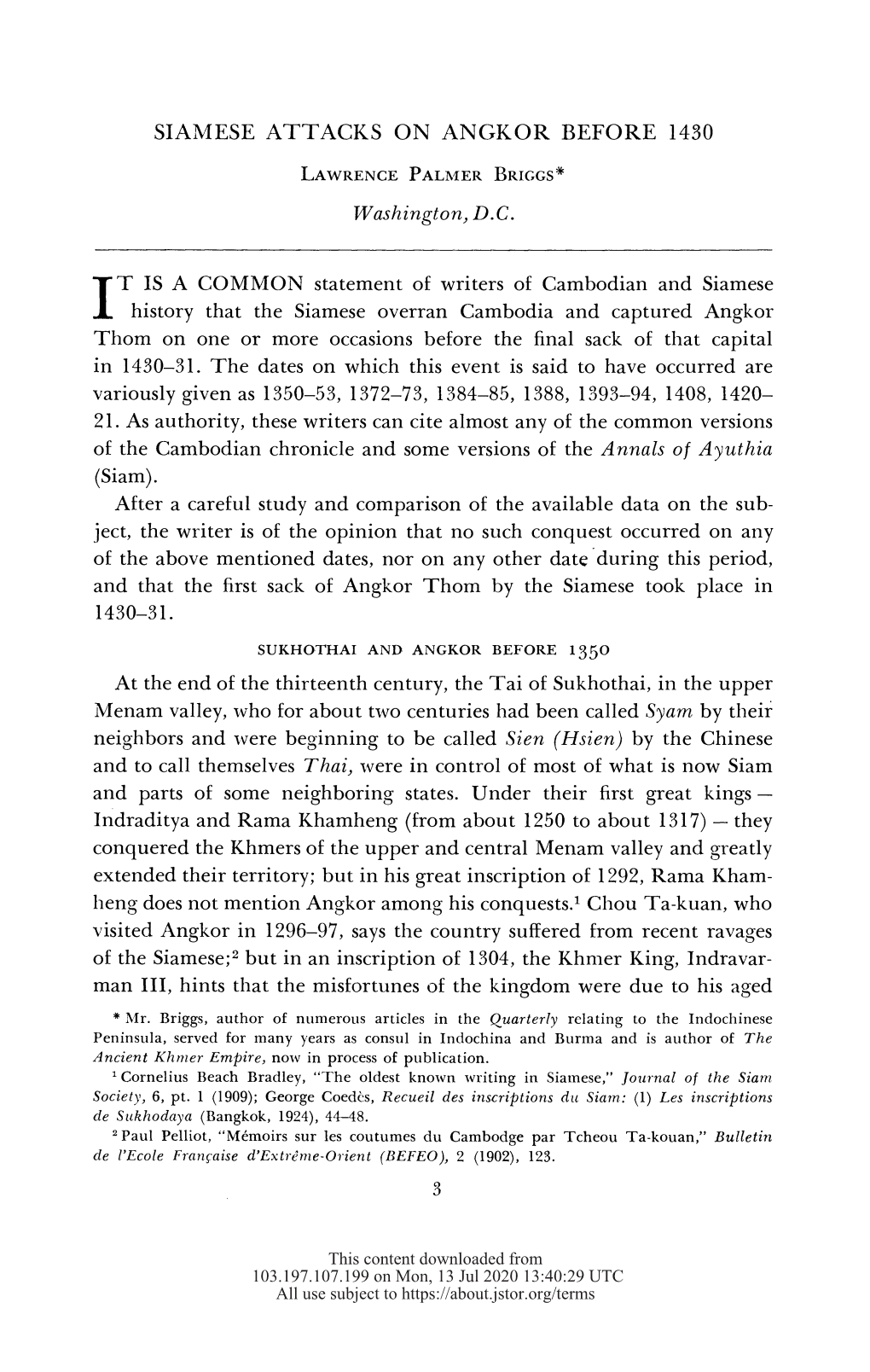 Siamese Attacks on Angkor Before 1430