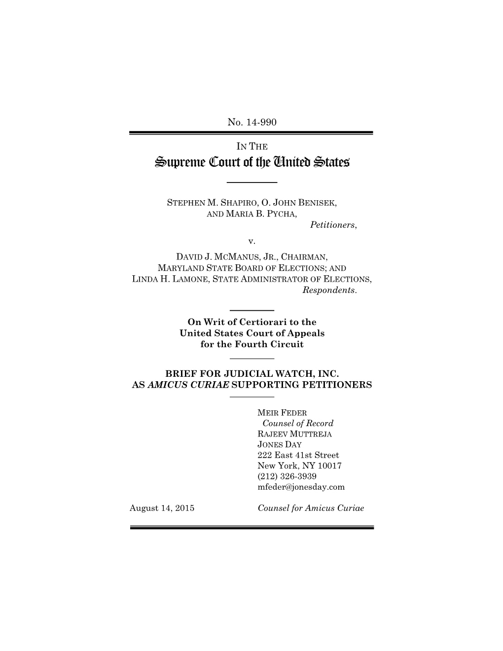 Amicus Brief of Judicial Watch