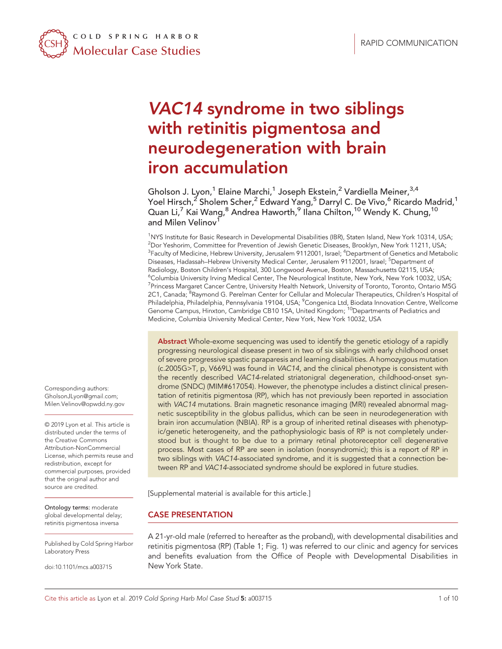 VAC14 Syndrome in Two Siblings with Retinitis Pigmentosa and Neurodegeneration with Brain Iron Accumulation