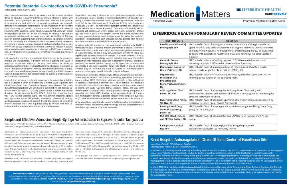 Medication Matters Confirmed COVID-19 Pneumonia