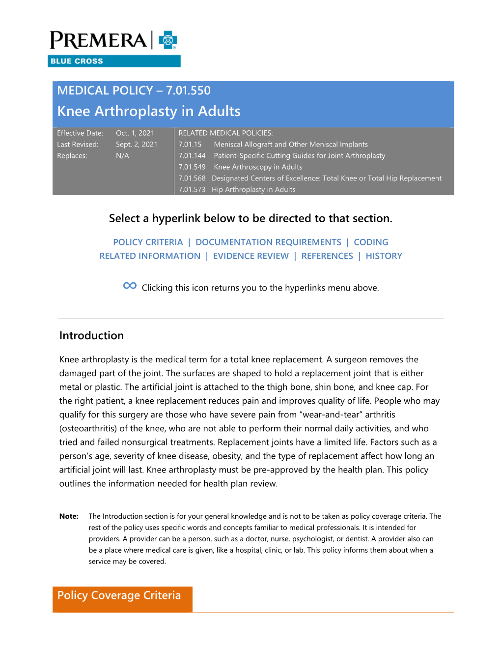 7.01.550 Knee Arthroplasty in Adults