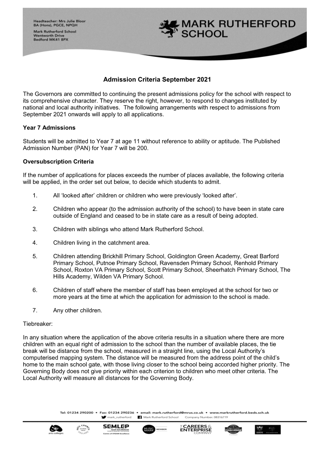 Admission Criteria September 2021
