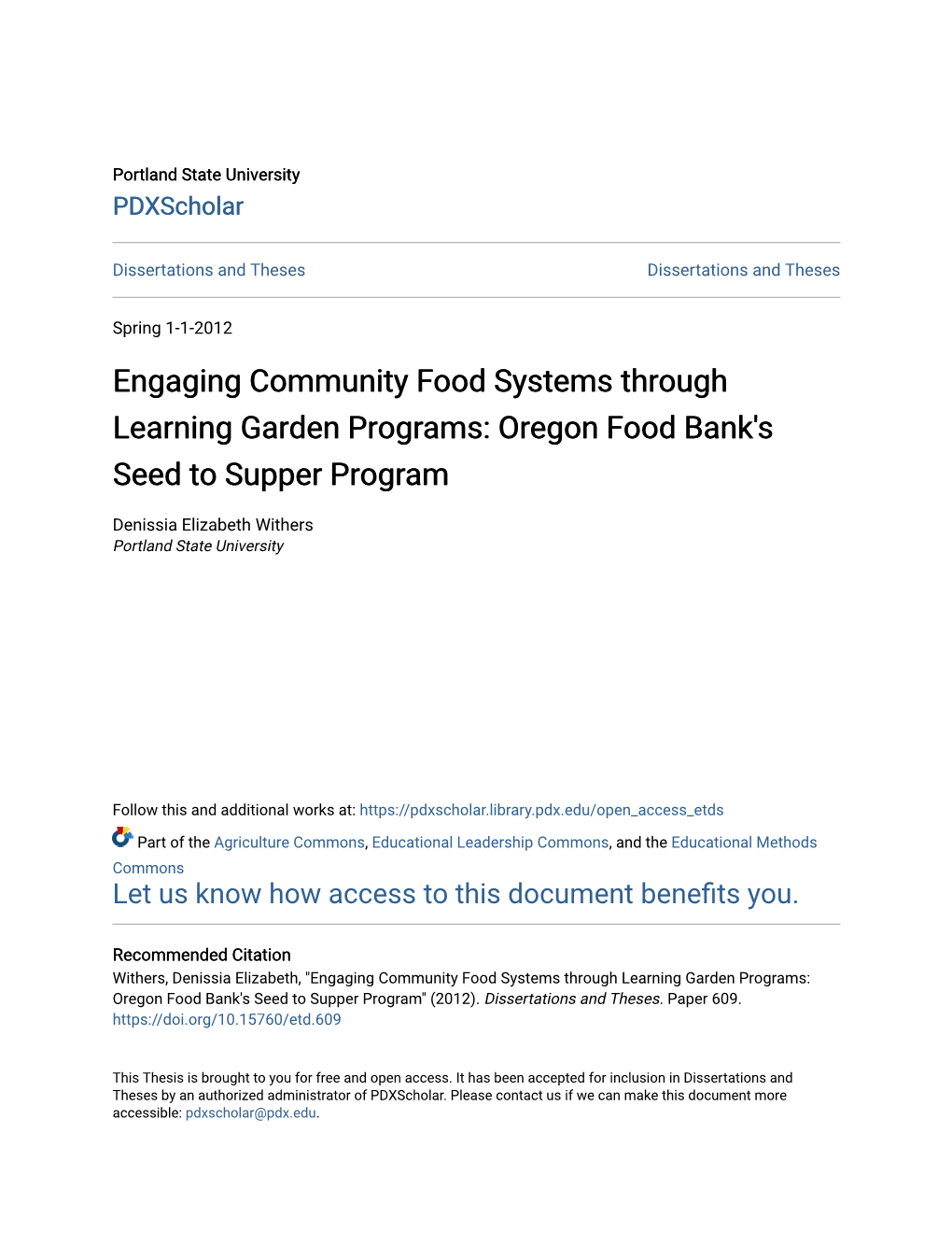 Oregon Food Bank's Seed to Supper Program