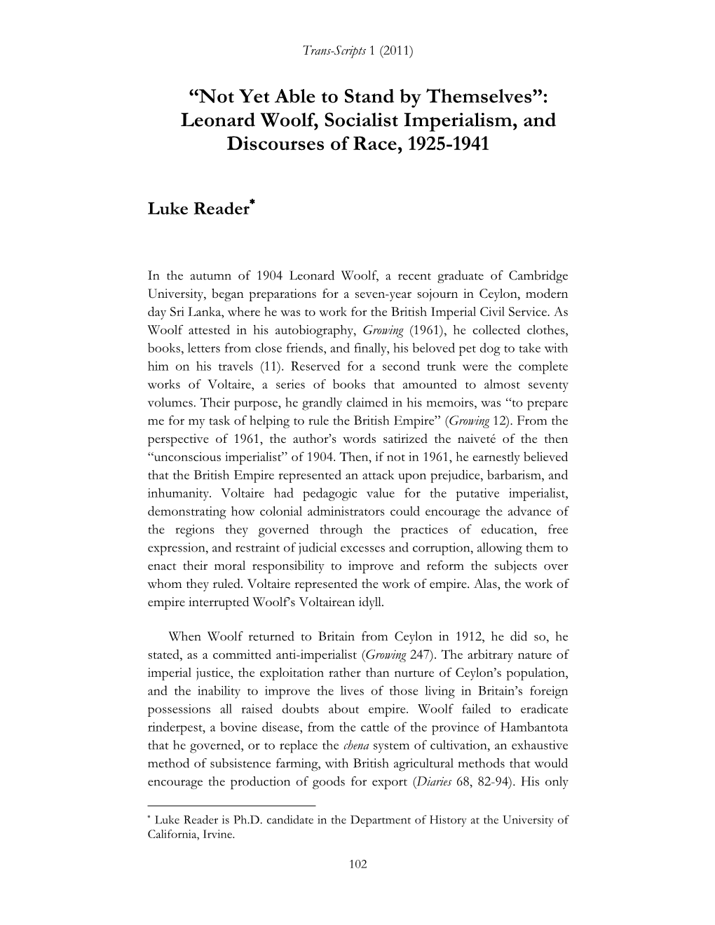 Leonard Woolf, Socialist Imperialism, and Discourses of Race, 1925-1941