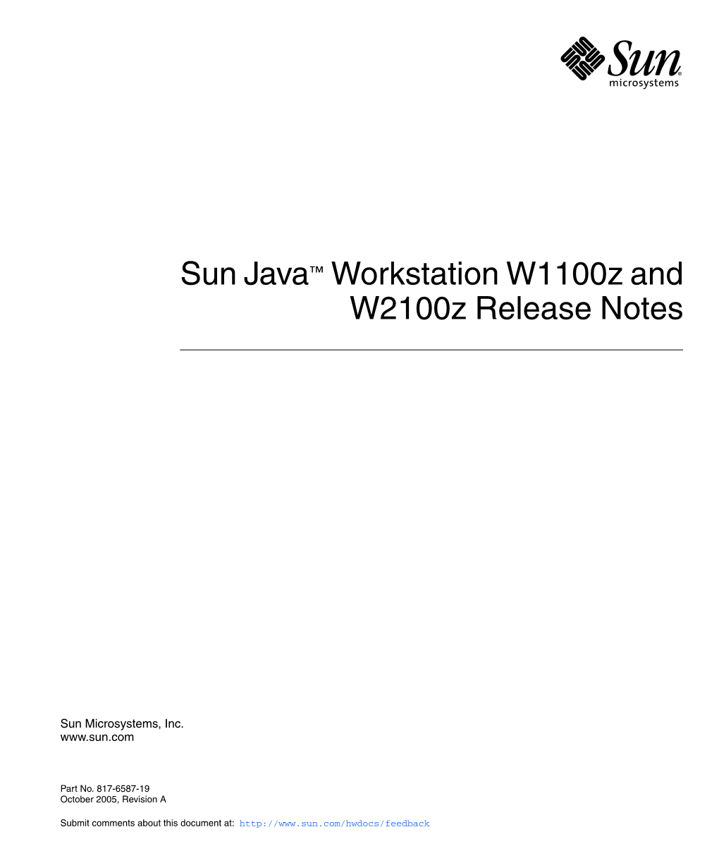 Sun Java Workstation W1100z and W2100z Release Notes