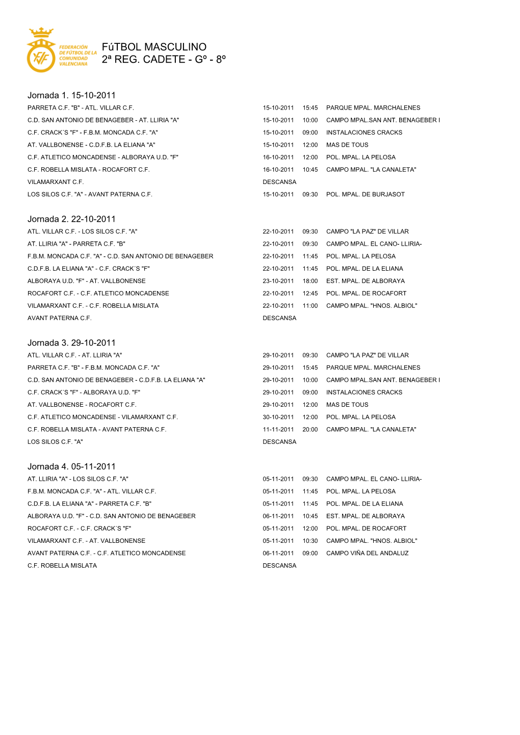 Fútbol Masculino 2ª Reg. Cadete - Gº - 8º