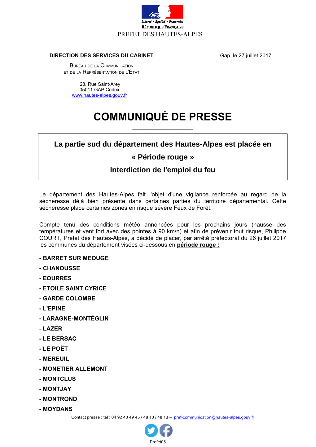 Communiqué De Presse ______