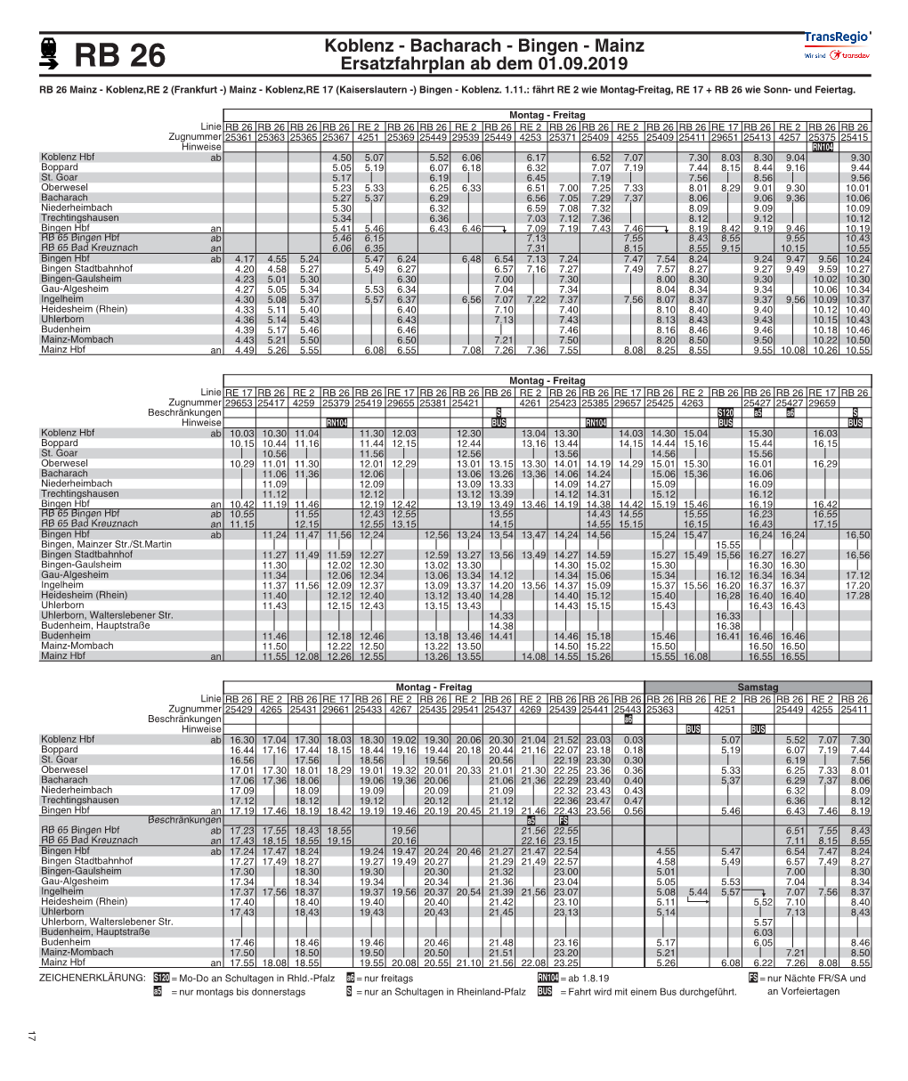 RB 26 Ersatzfahrplan Ab Dem 01.09.2019