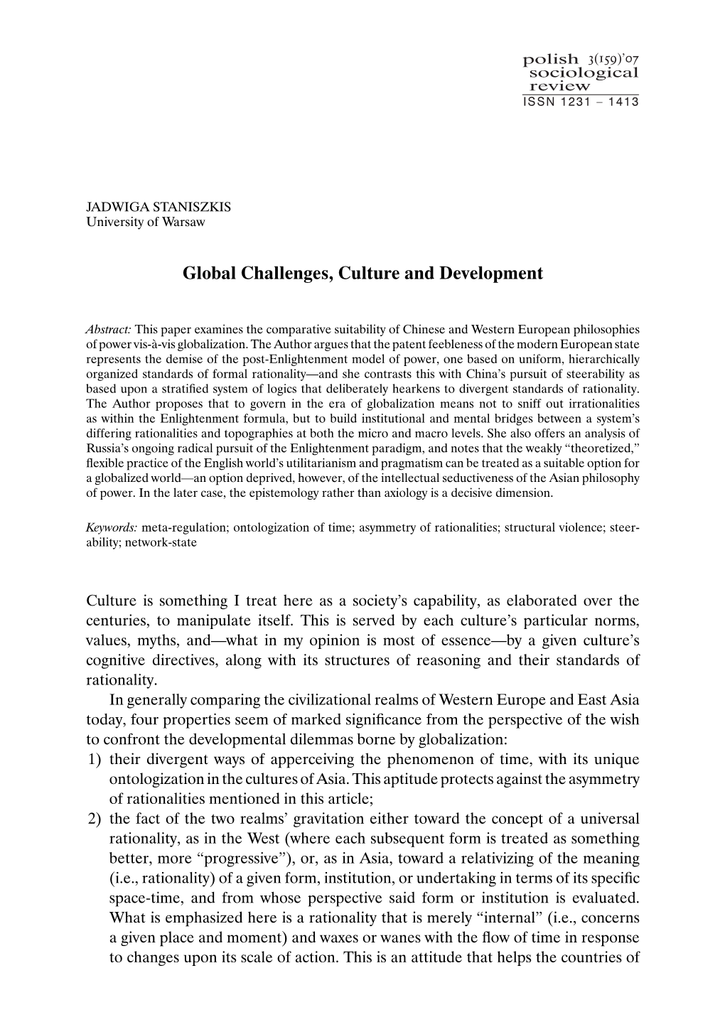 Global Challenges, Culture and Development