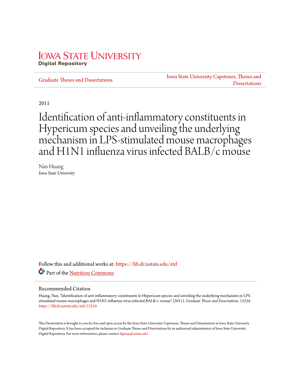 Identification of Anti-Inflammatory Constituents in Hypericum Species and Unveiling the Underlying Mechanism in LPS-Stimulated M