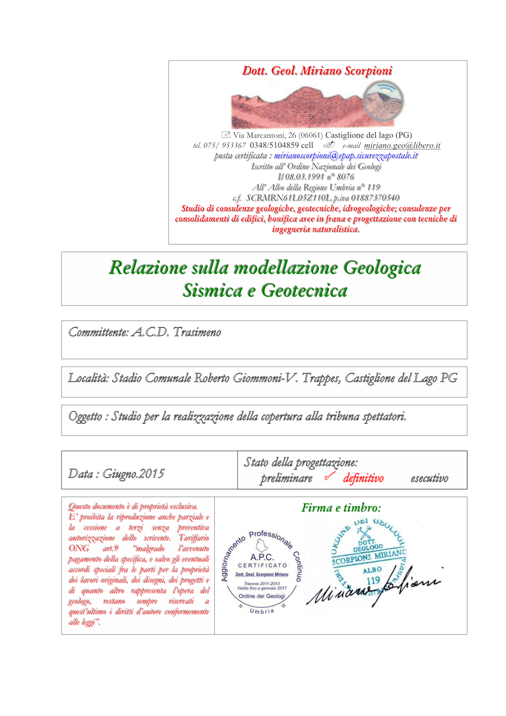 Relazione Sulla Modellazione Geologica Sismica E Geotecnica