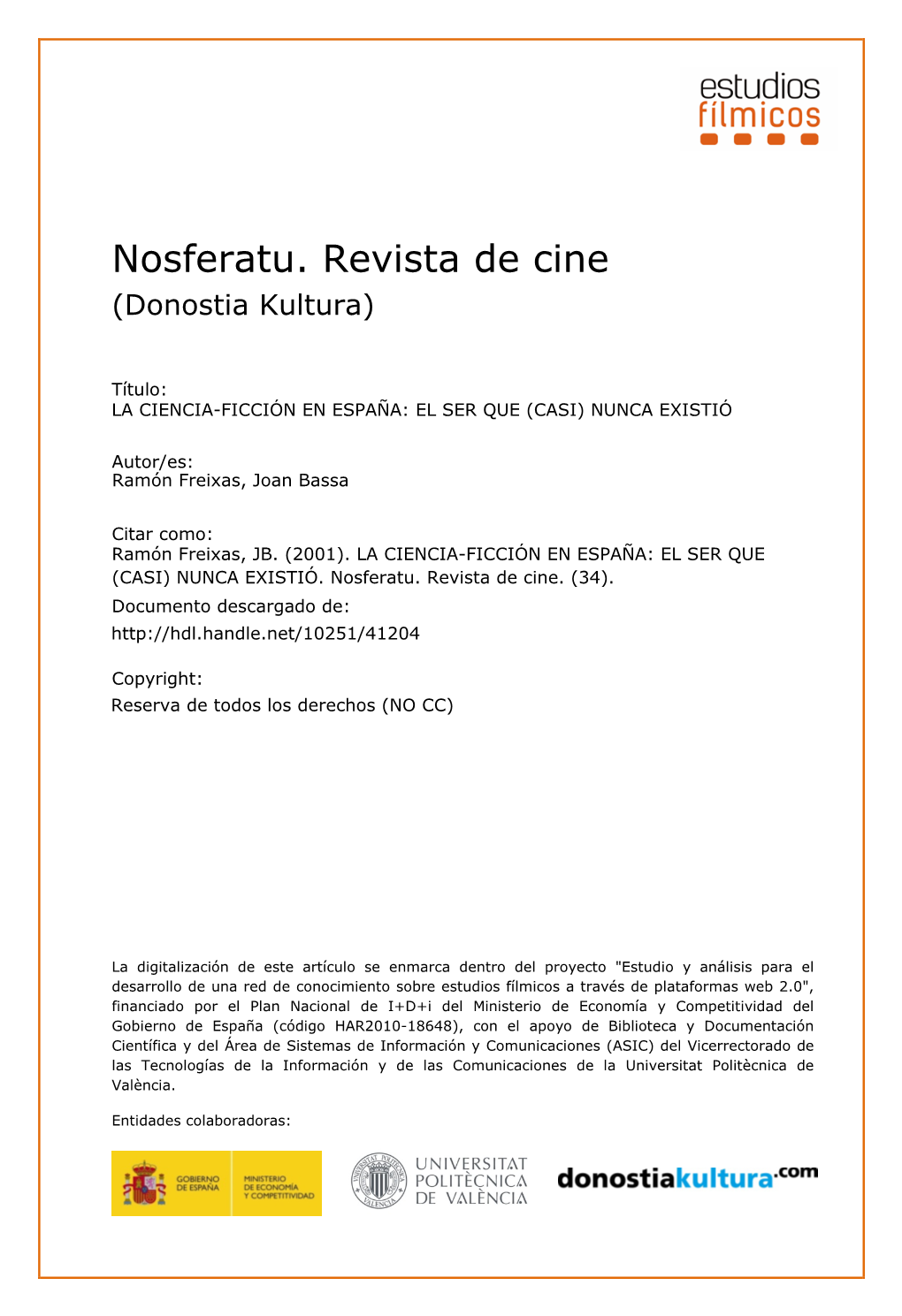 Nosferatu. Revista De Cine (Donostia Kultura)