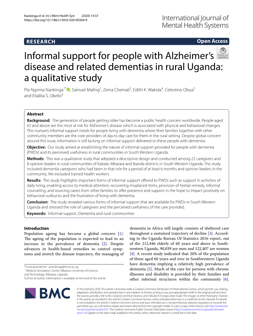 Informal Support for People with Alzheimer's Disease and Related