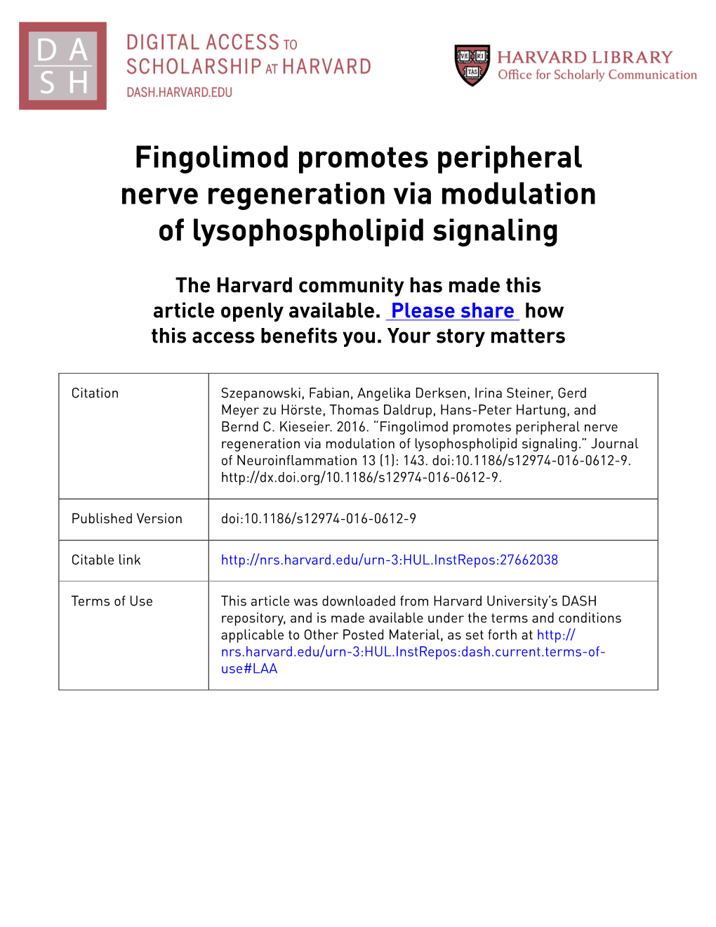 Fingolimod Promotes Peripheral Nerve Regeneration Via Modulation of Lysophospholipid Signaling