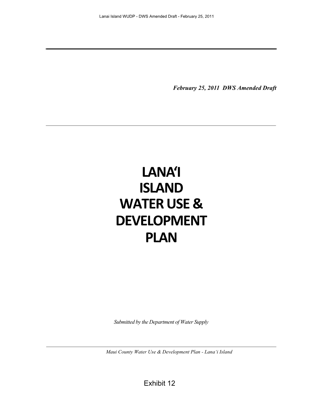 Lana'i Island Water Use & Development Plan