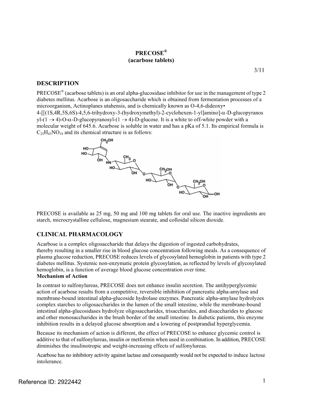 3/11 PRECOSE (Acarbose Tablets)