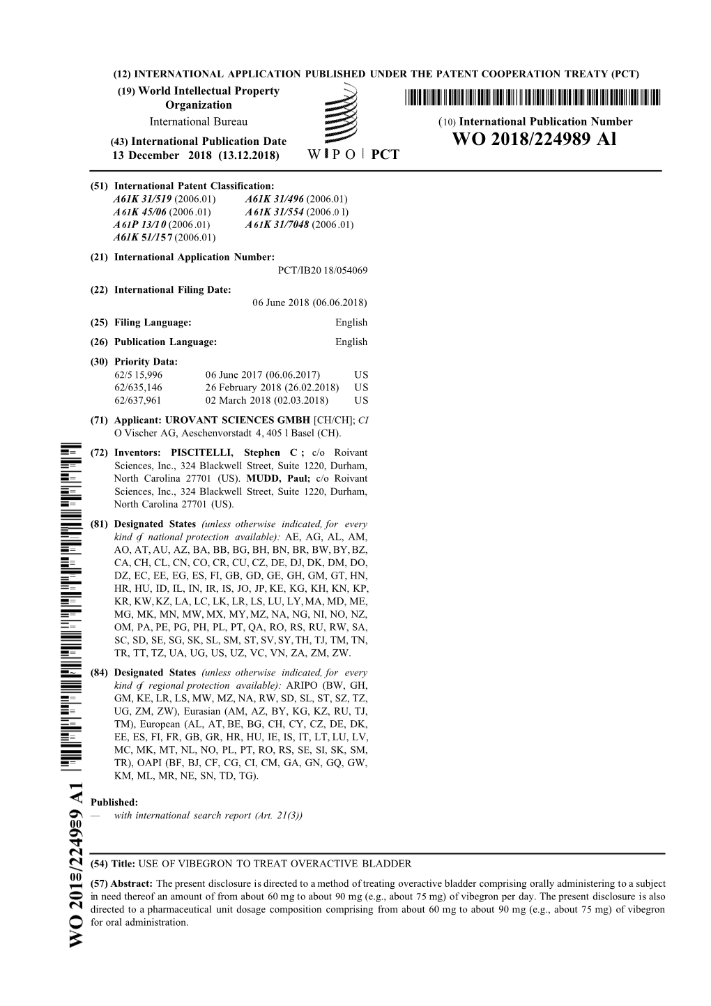 WO 2018/224989 Al 13 December 2018 (13.12.2018) W P O PCT