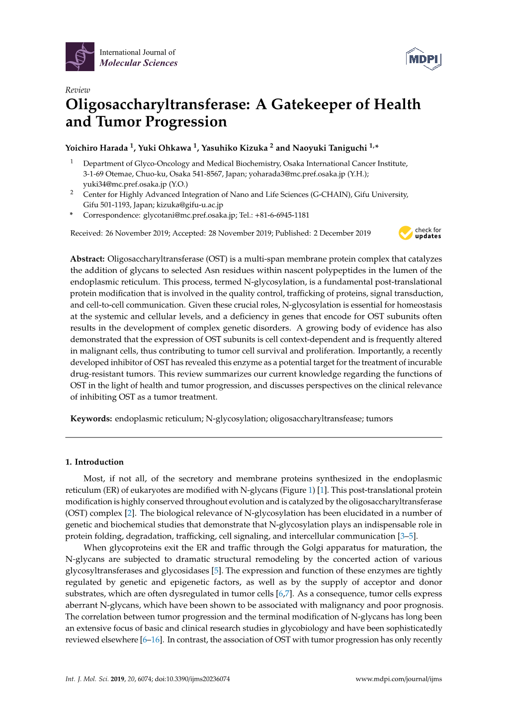 Oligosaccharyltransferase: a Gatekeeper of Health and Tumor Progression