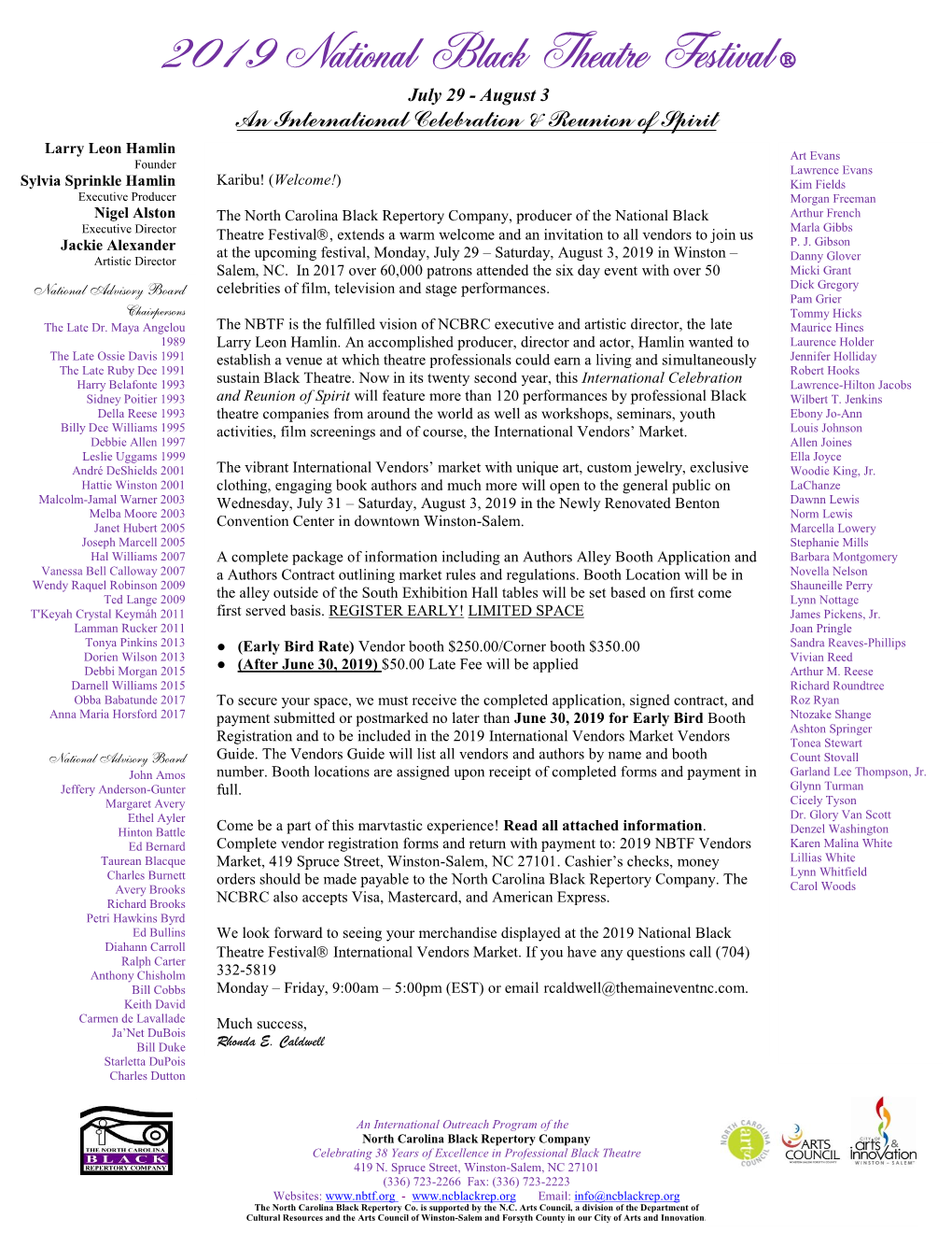 Authors Alley Booth Application and Barbara Montgomery Vanessa Bell Calloway 2007 a Authors Contract Outlining Market Rules and Regulations