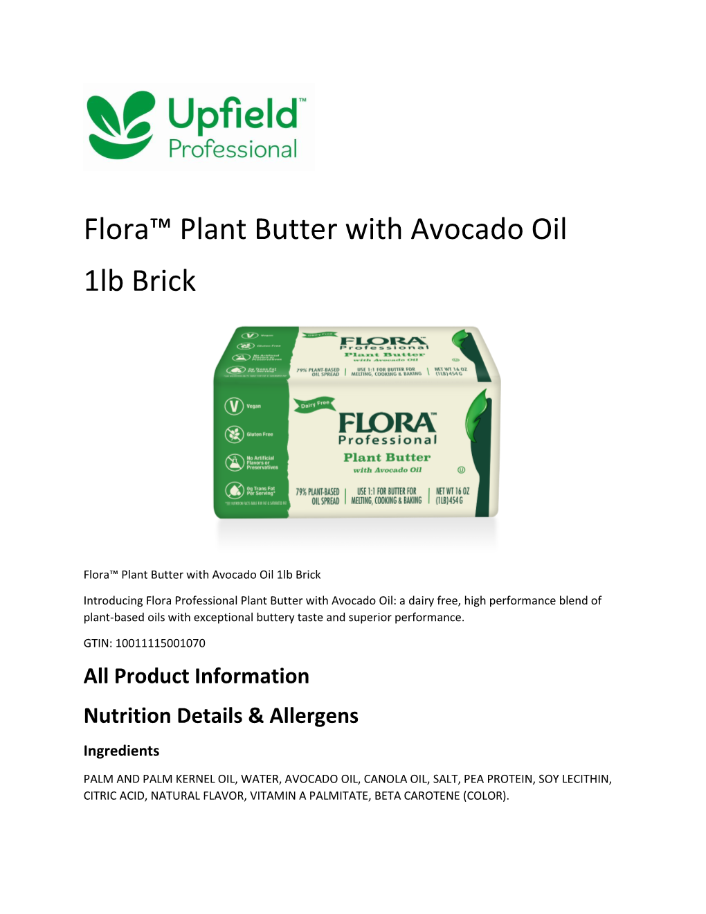 Flora™ Plant Butter with Avocado Oil 1Lb Brick