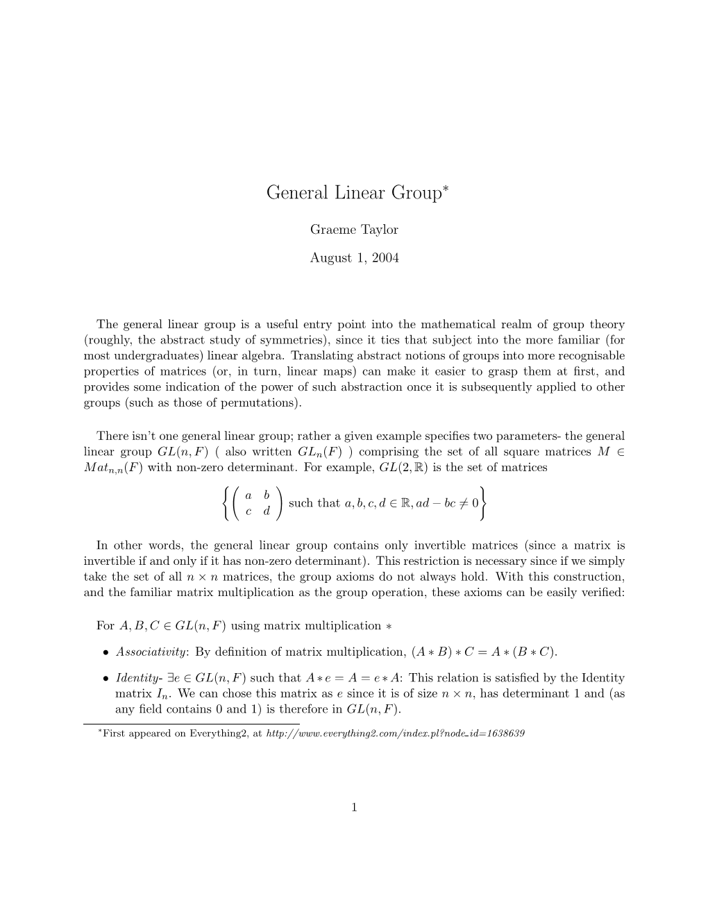 General Linear Group∗