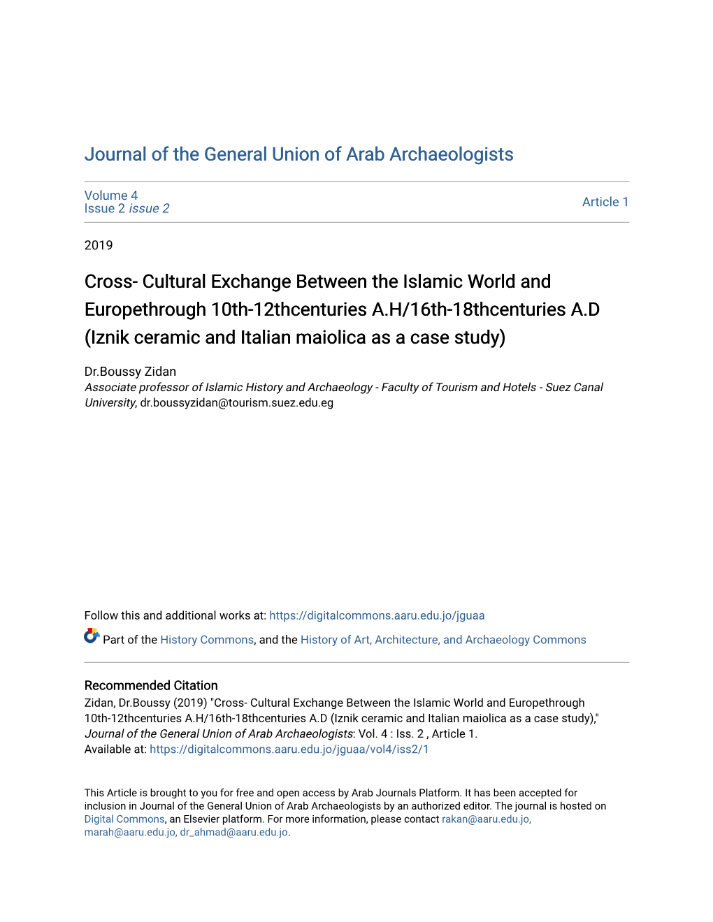 Cross- Cultural Exchange Between the Islamic World and Europethrough 10Th-12Thcenturies A.H/16Th-18Thcenturies A.D (Iznik Cerami