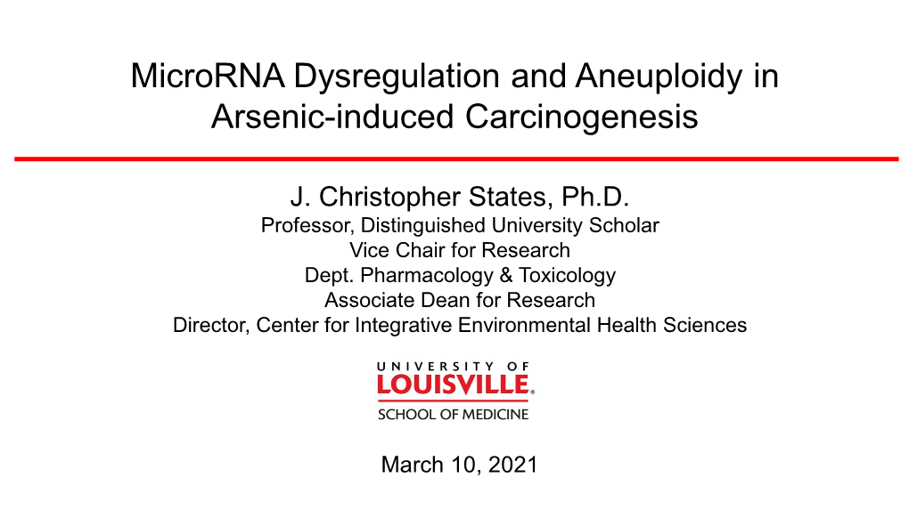 Microrna Dysregulation and Aneuploidy in Arsenic-Induced Carcinogenesis