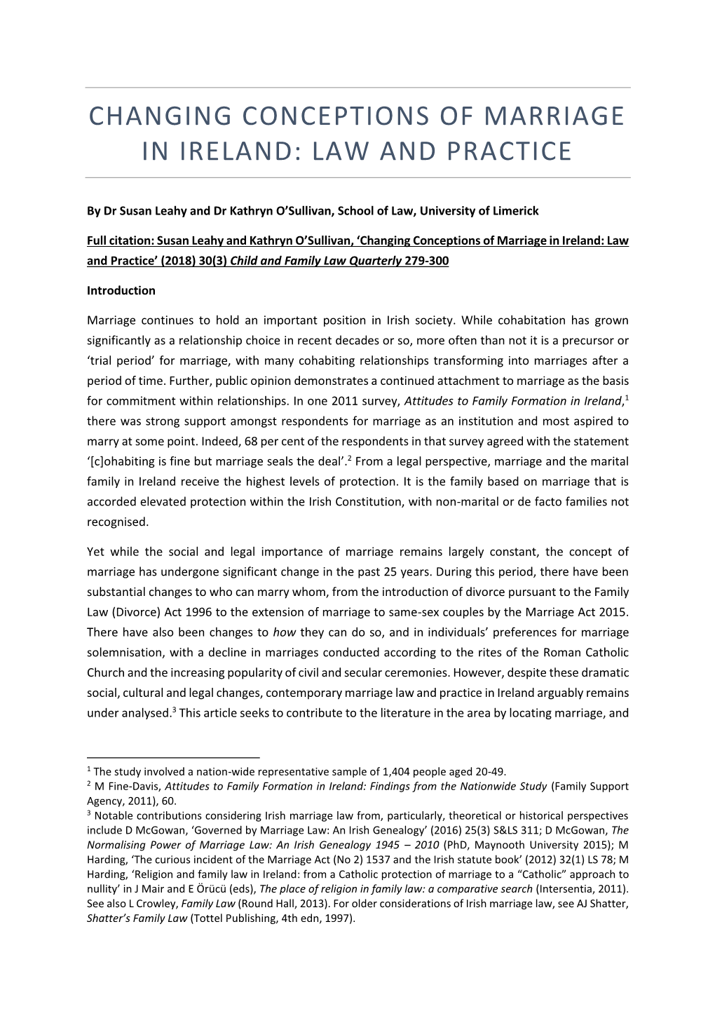 Changing Conceptions of Marriage in Ireland: Law and Practice