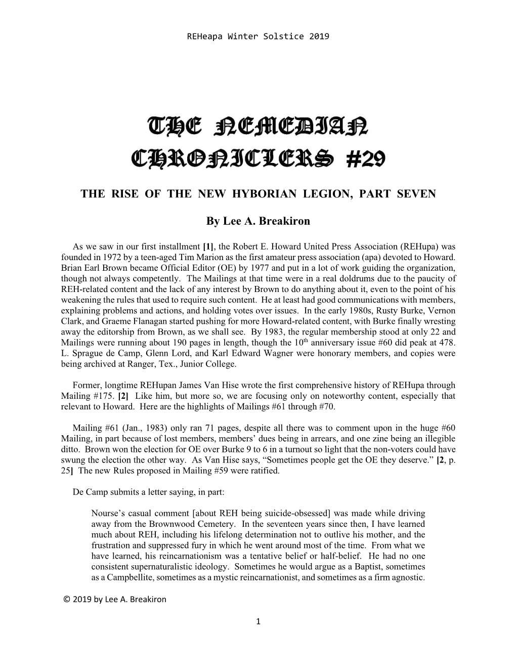 The Nemedian Chroniclers #29 [WS19]