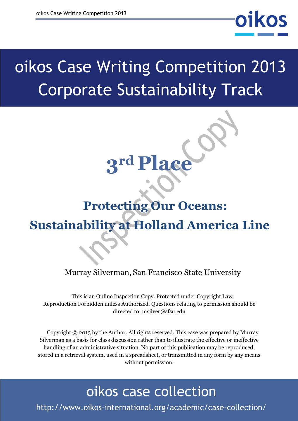 Oikos Case Writing Competition 2013 Corporate Sustainability Track