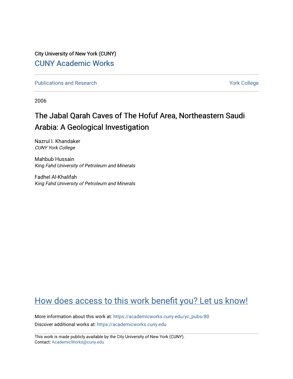 The Jabal Qarah Caves of the Hofuf Area, Northeastern Saudi Arabia: a Geological Investigation