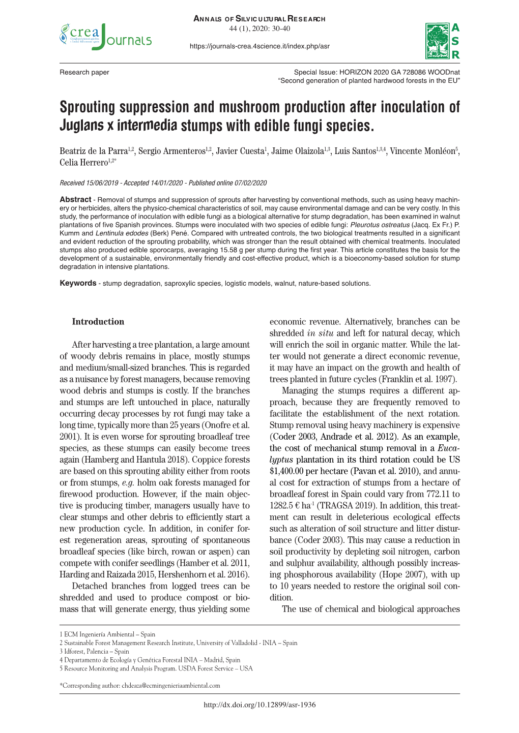 Sprouting Suppression and Mushroom Production After Inoculation of Juglans X Intermedia Stumps with Edible Fungi Species