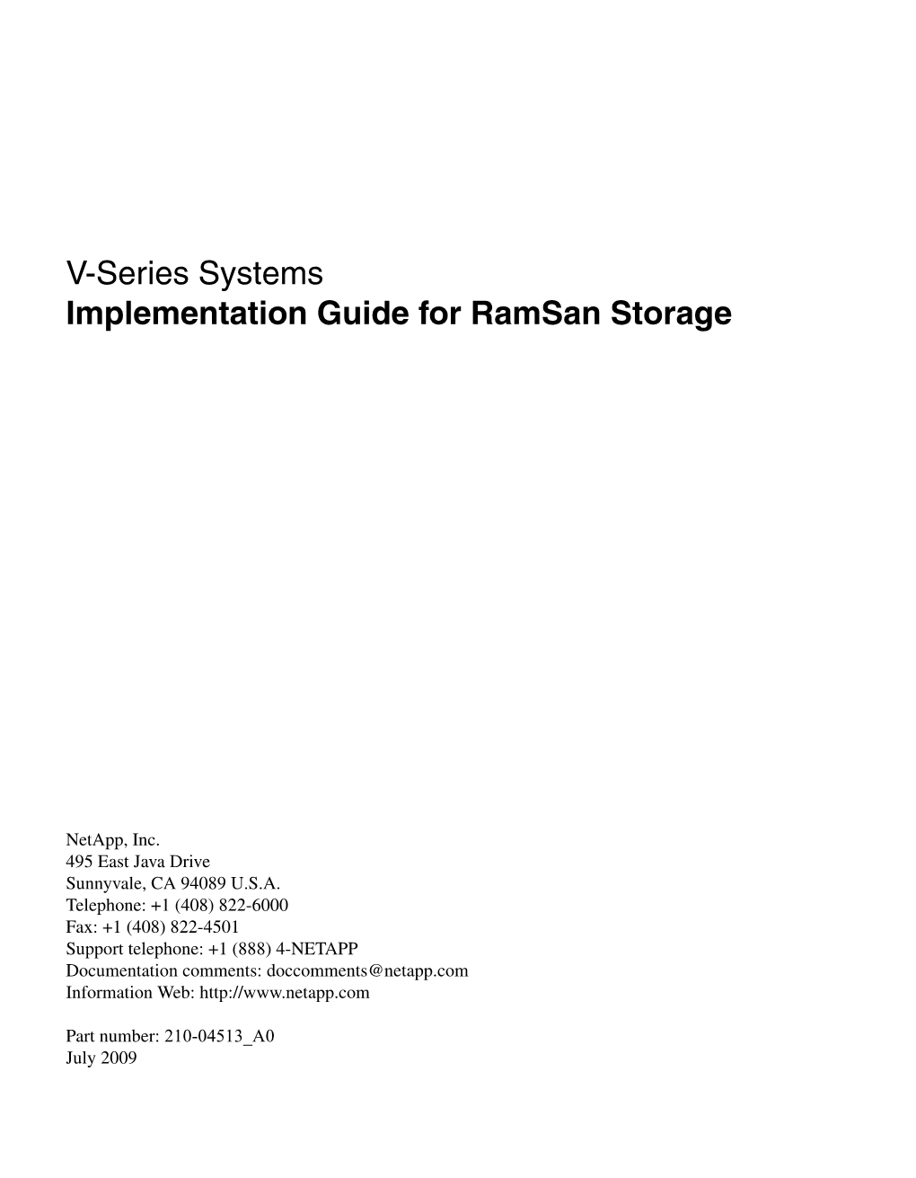 V-Series Implementation Guide Ramsan Storage