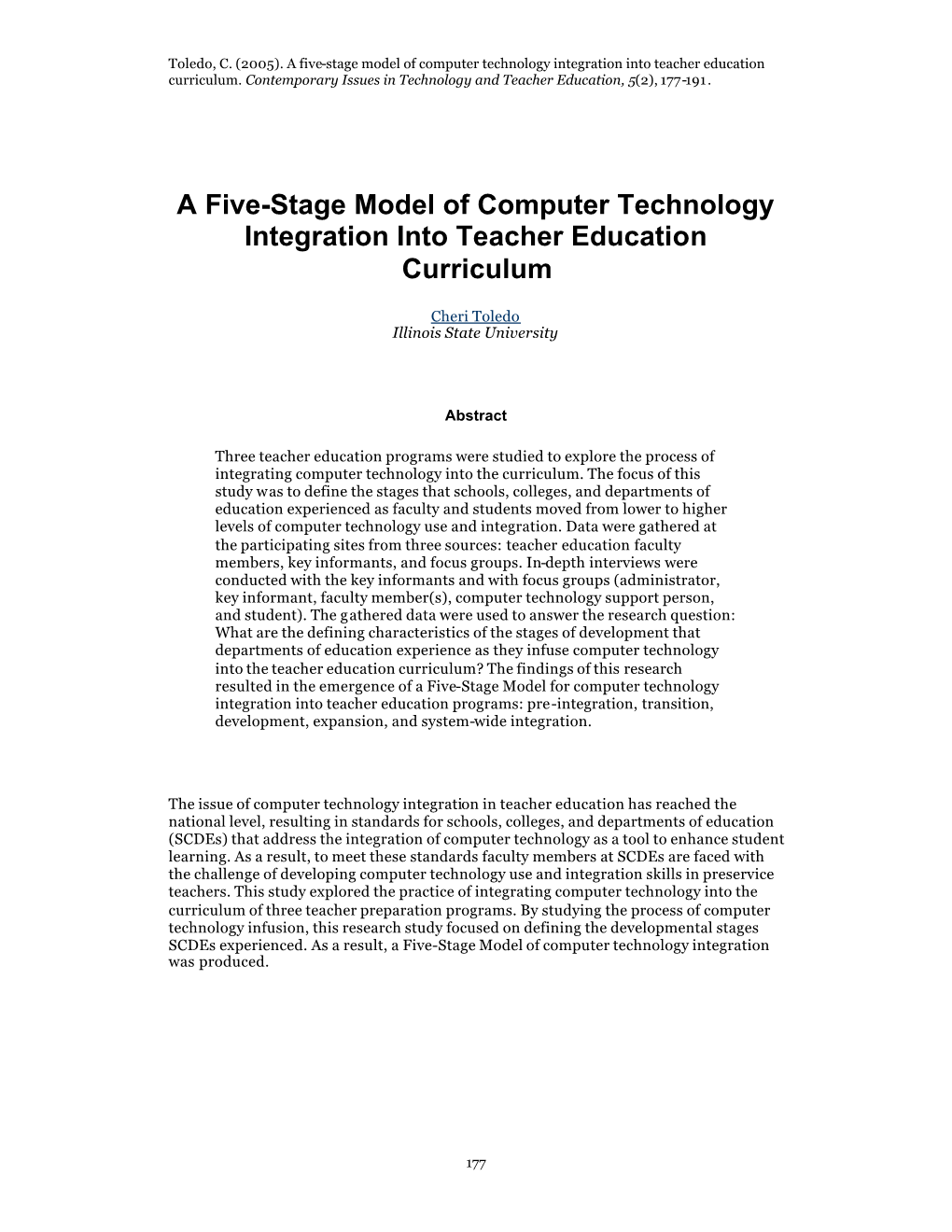 A Five-Stage Model of Computer Technology Integration Into Teacher Education Curriculum