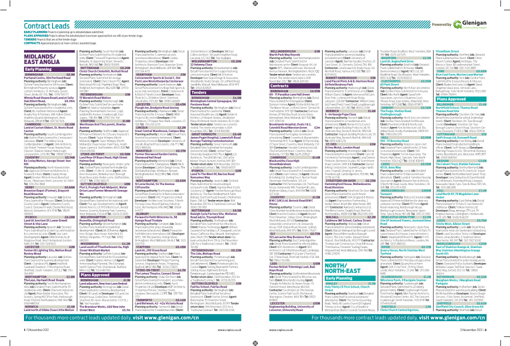 Contract Leads Powered by EARLY PLANNING Projects in Planning up to Detailed Plans Submitted