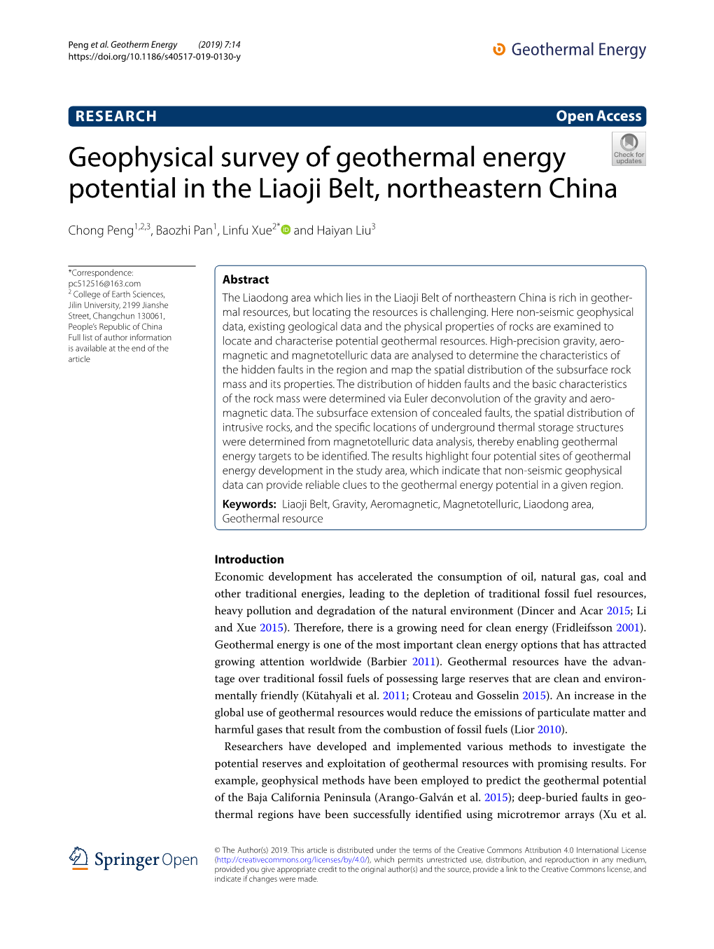 Geophysical Survey of Geothermal Energy Potential in the Liaoji Belt, Northeastern China