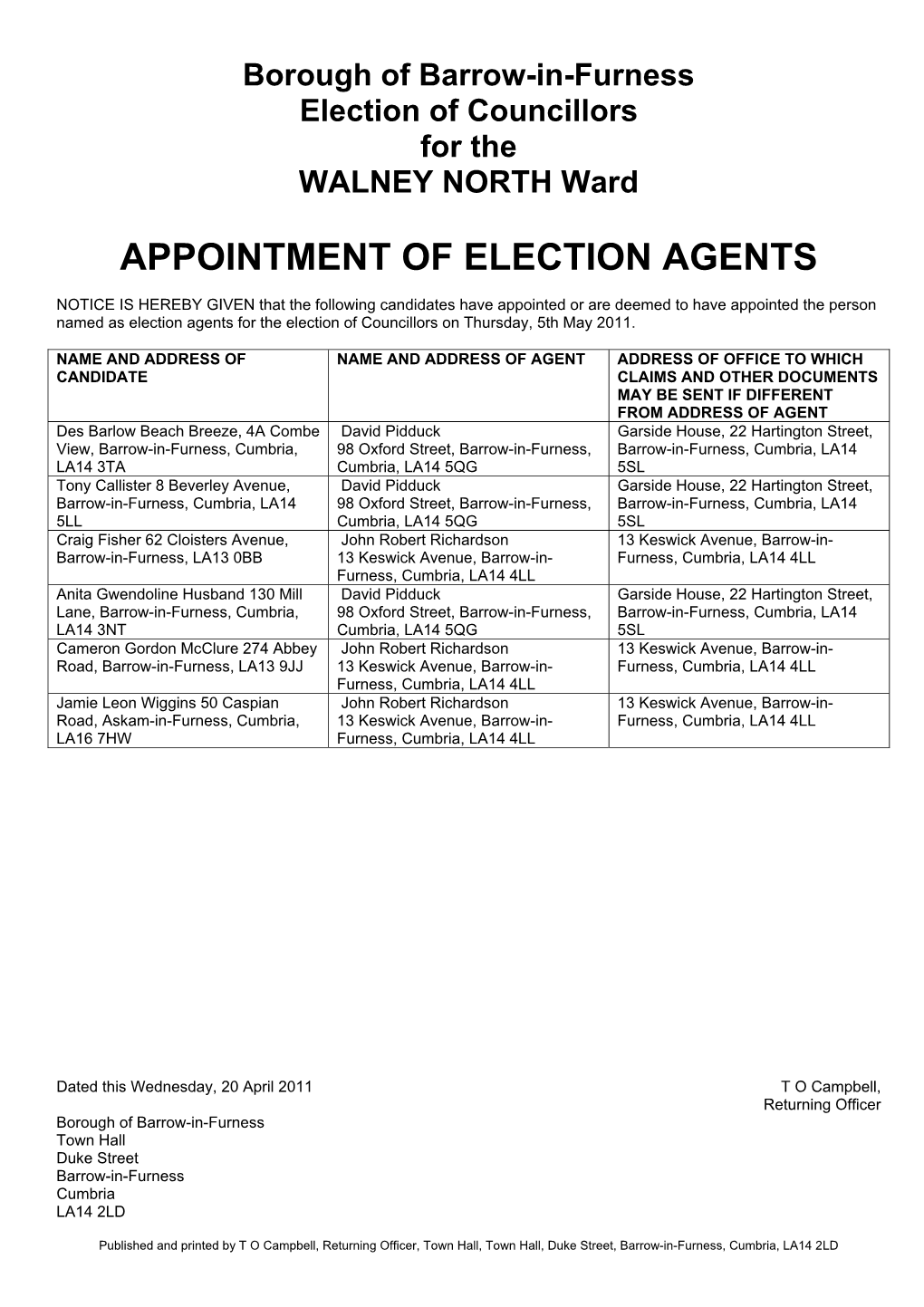 Appointment of Election Agents