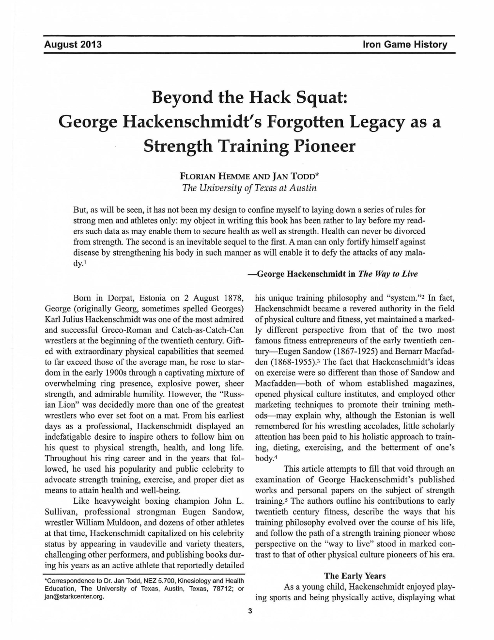 Beyond the Hack Squat: George Hackenschmidt' S Forgotten Legacy As a Strength Training Pioneer