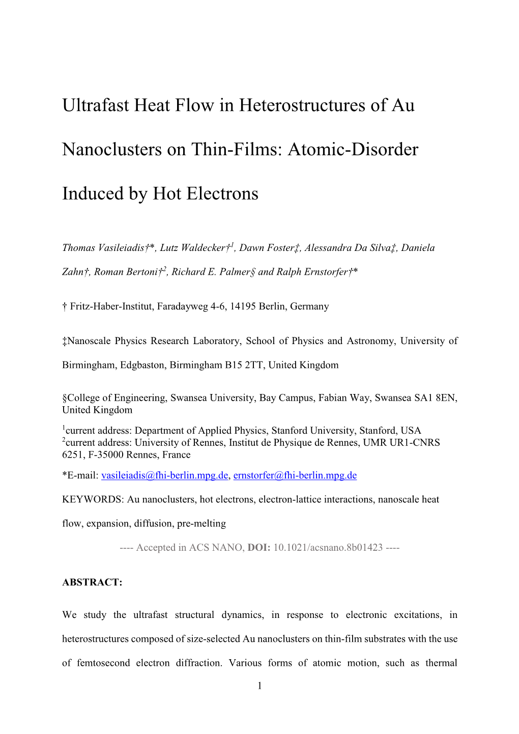 Ultrafast Heat Flow in Heterostructures of Au Nanoclusters on Thin-Films