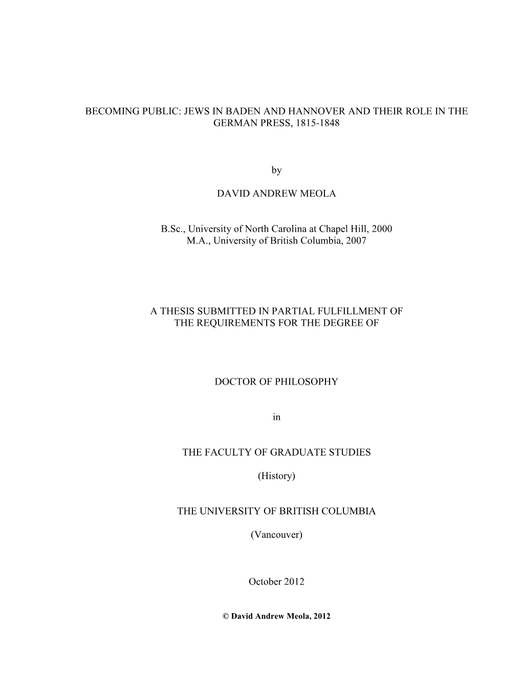 Becoming Public: Jews in Baden and Hannover and Their Role in the German Press, 1815�1848