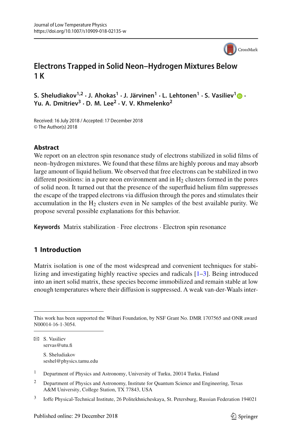 Electrons Trapped in Solid Neon–Hydrogen Mixtures Below 1K