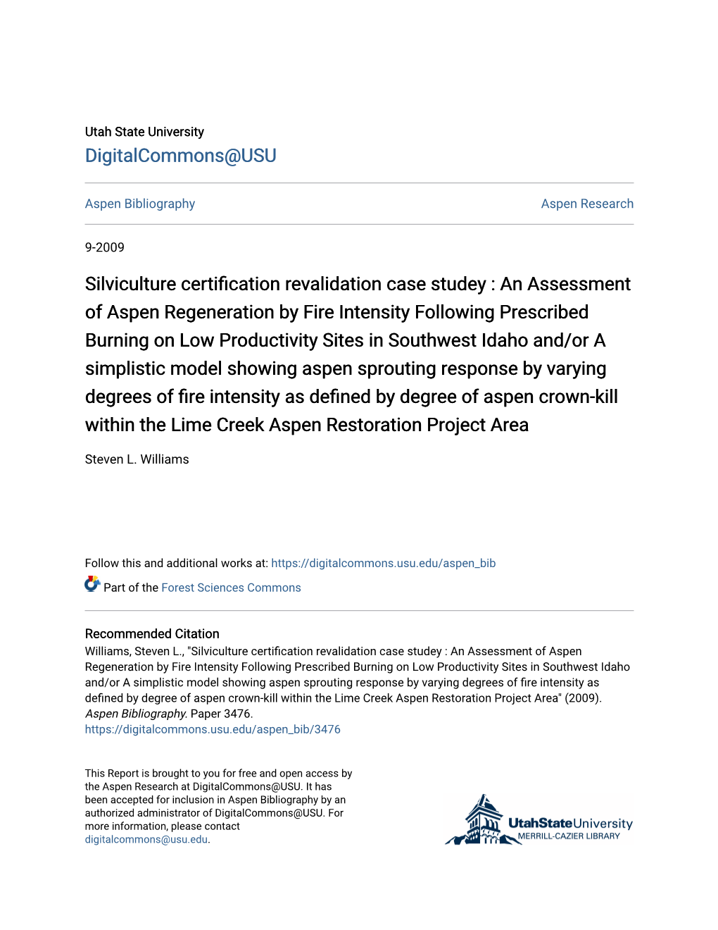 An Assessment of Aspen Regeneration by Fire Intensity