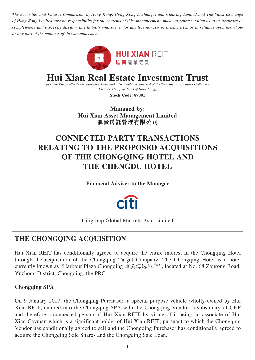 Hui Xian Real Estate Investment Trust