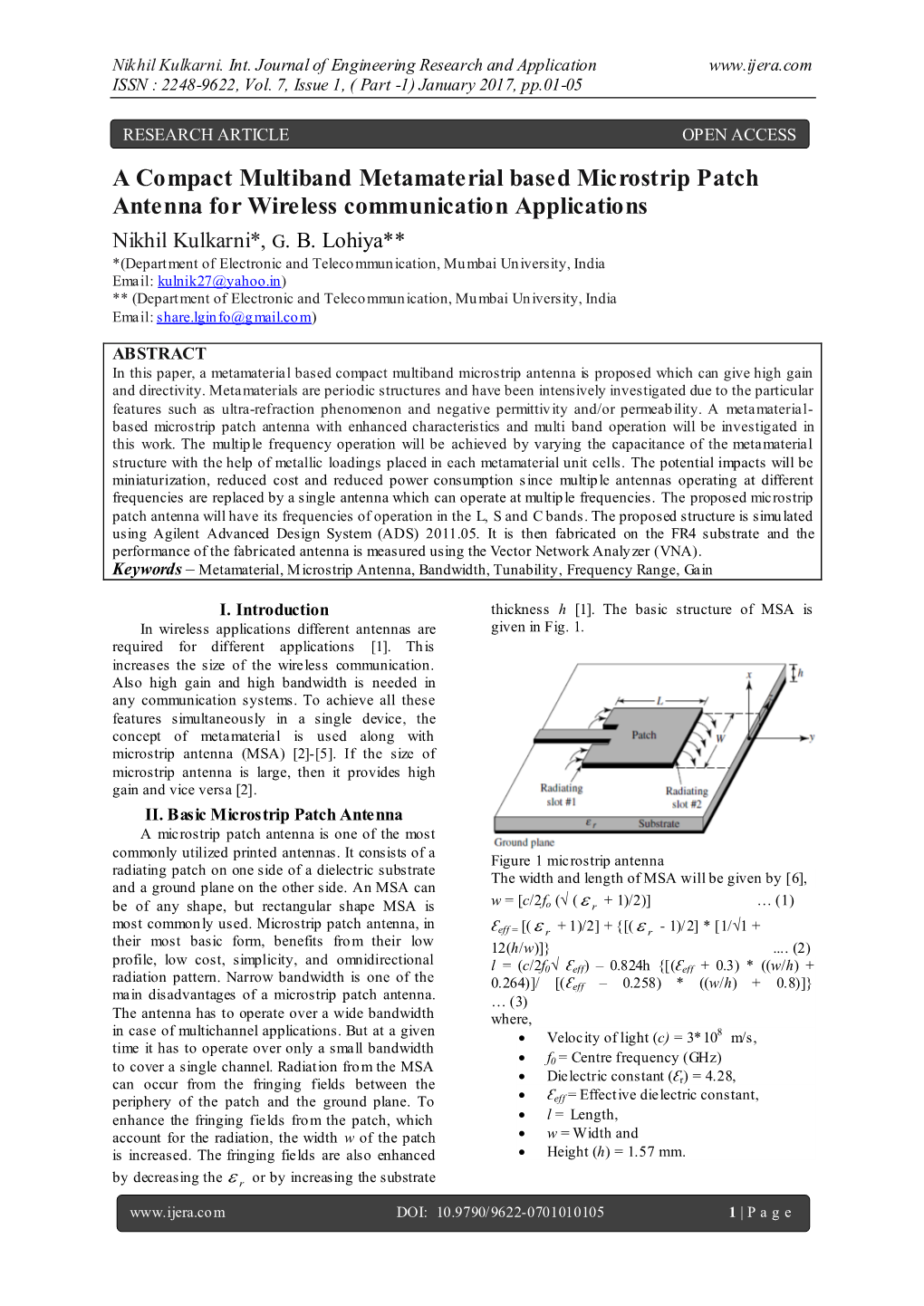 A Compact Multiband Metamaterial Based Microstrip Patch Antenna for Wireless Communication Applications