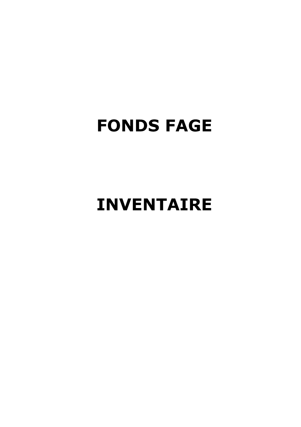 Inventaire Du Fonds Fage