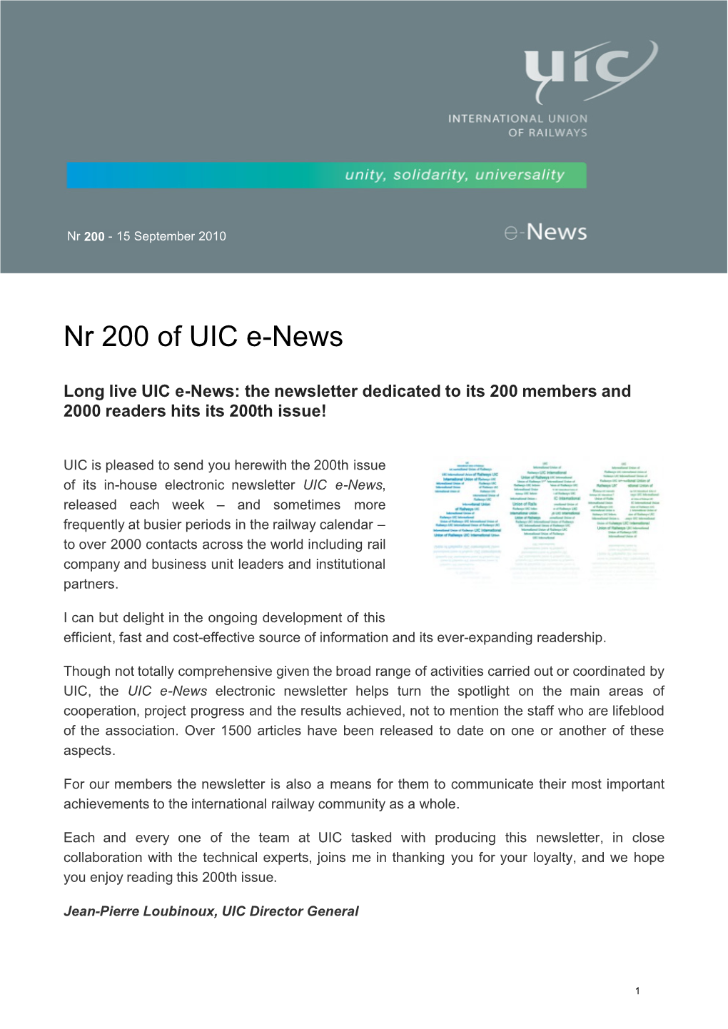 UIC Enews Online Version by Clicking on a Link Enabling Them To