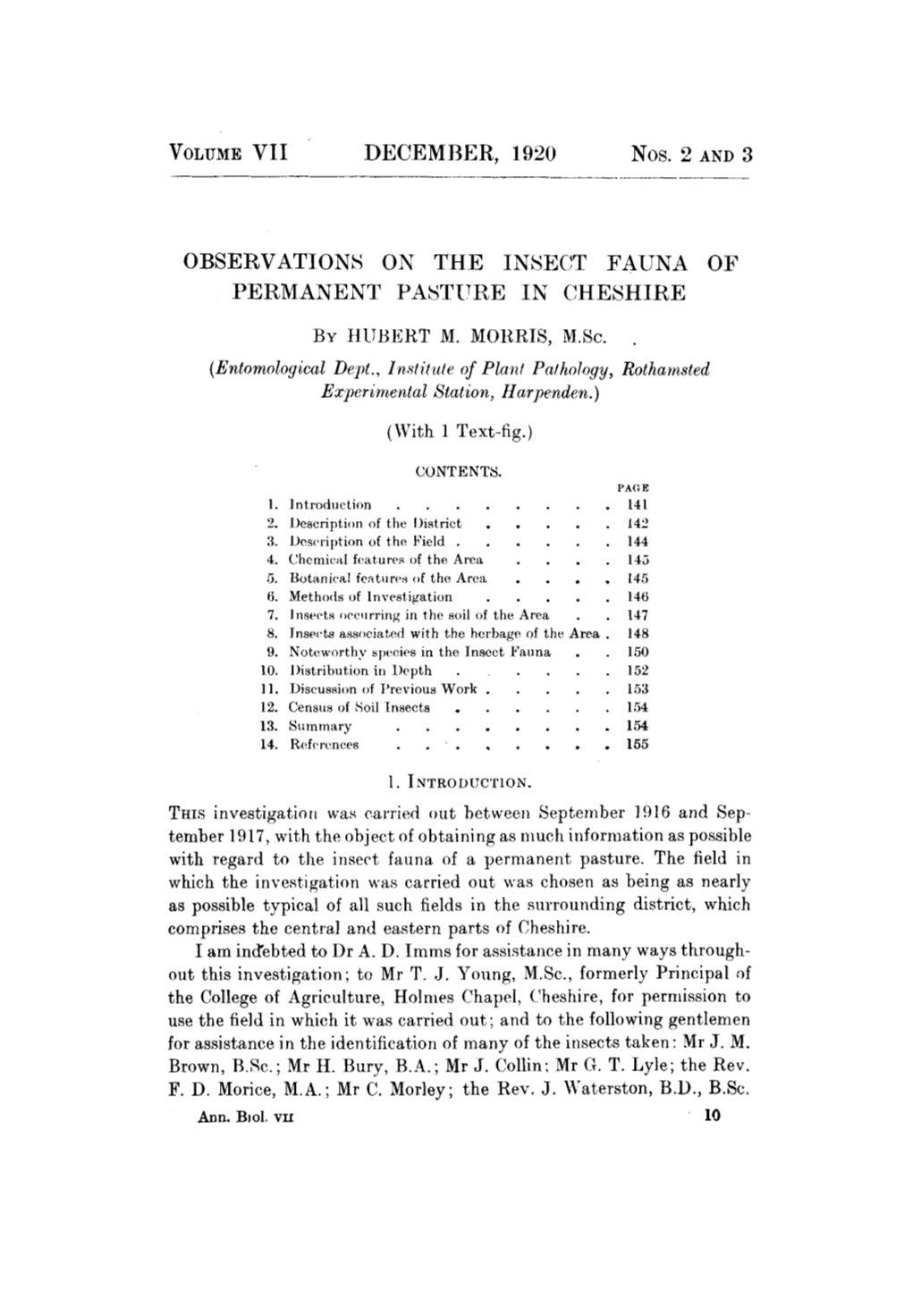 Observations on the Insect Fauna of Permanent Pasture in Cheshire