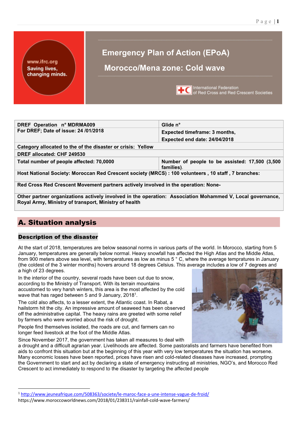 Emergency Plan of Action (Epoa) Morocco/Mena Zone: Cold Wave