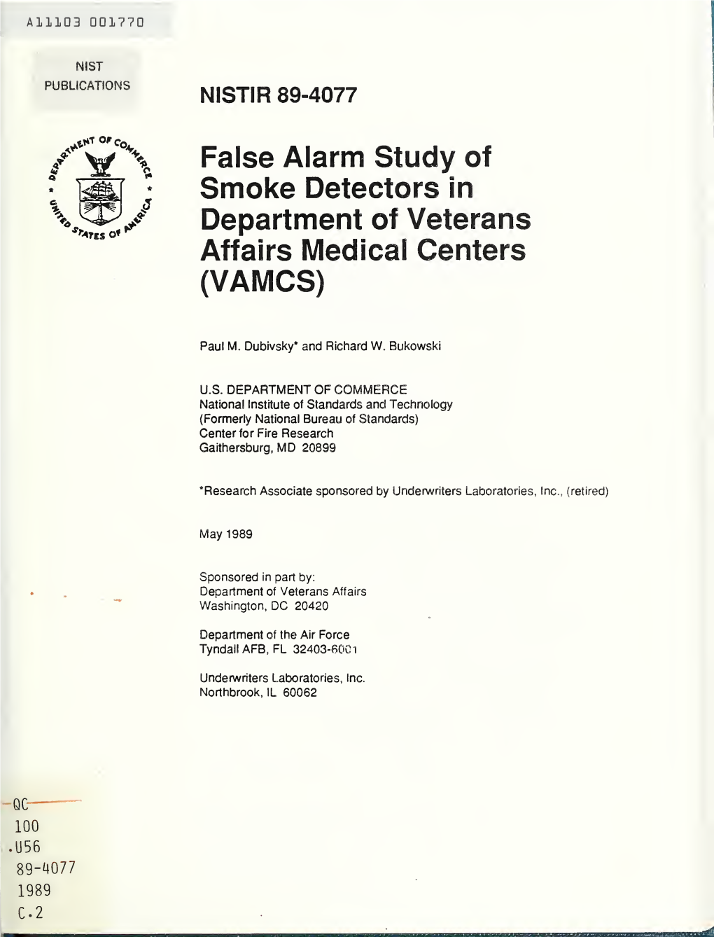 False Alarm Study of Smoke Detectors in Department of Veterans Affairs Medical Centers (VAMCS)