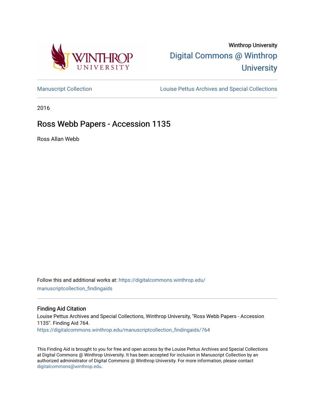 Ross Webb Papers - Accession 1135